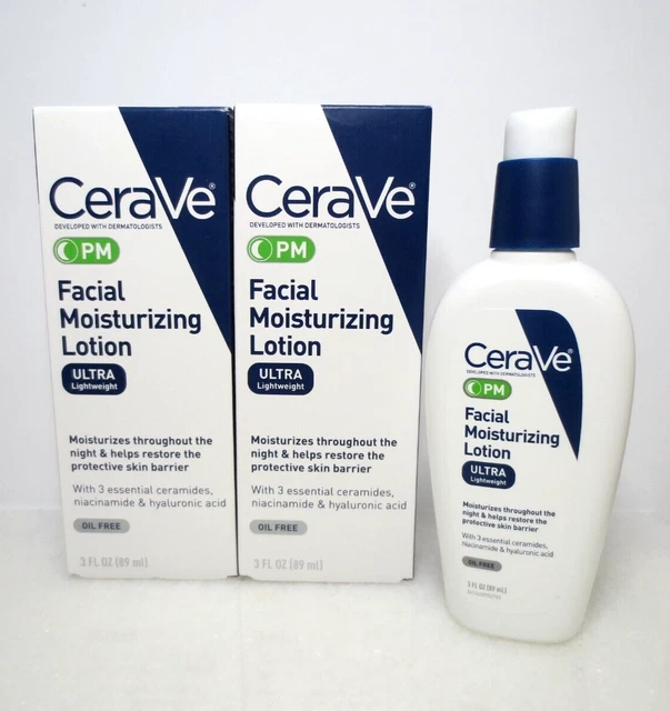 CERAVE PM FACIAL Moisturizing Lotion Ultra Lightweight 3.0 Oz Boxed