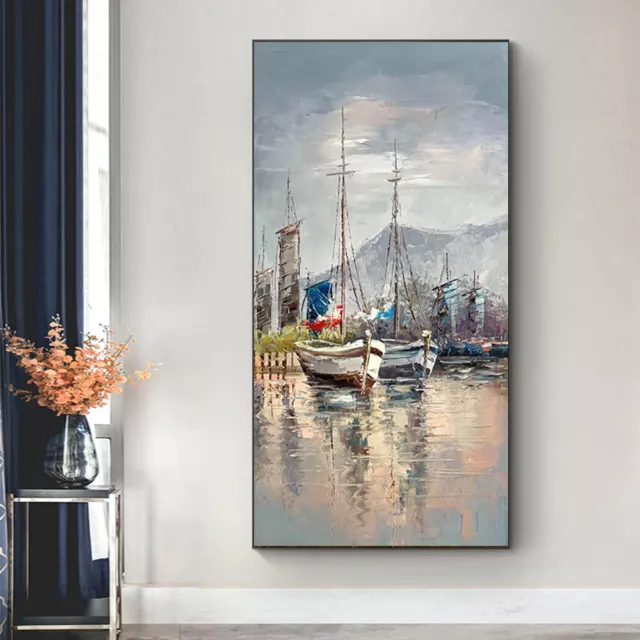 48"Huge Modern 100%Handmade Oil Painting boat on Canvas Home Office Wall Decor