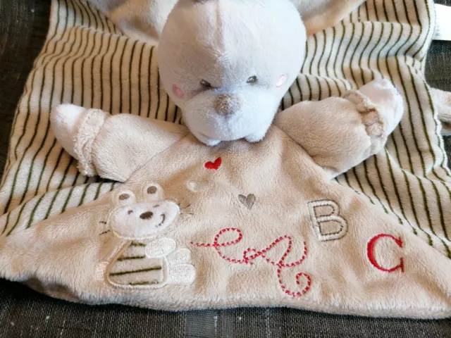🧸 Doudou Plat Nicotoy Lapin Marron Beige  Abc Coeur Rouge + Attache Tetine 🧸