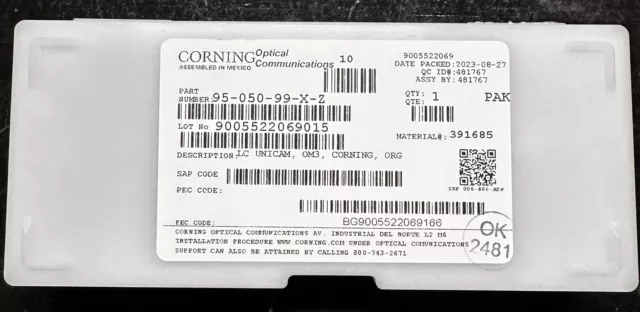 Corning LC OM3 Unicam 95-050-99-X-Z 25 Pack Brand New!
