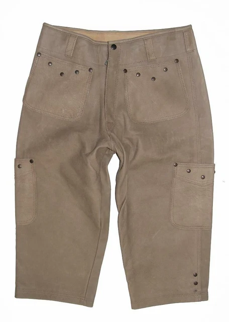 Al Ginocchio Trachten- Pantaloni IN Pelle/Pantaloni Costume Khaki- Grigio Circa