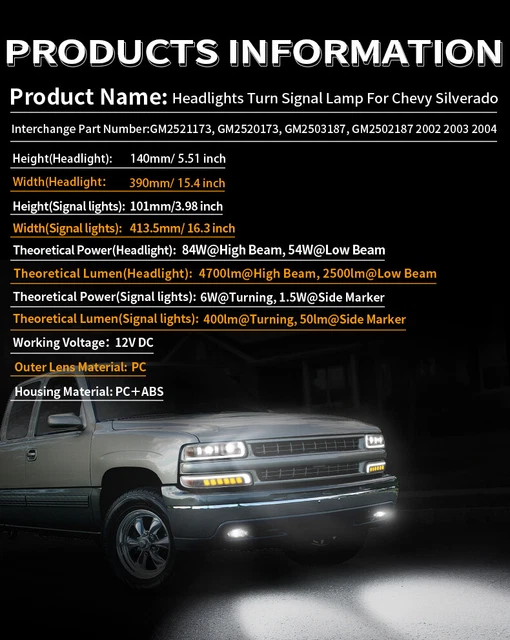 LED Projector Headlight & Bumper Lamp Set For 99-02 Silverado & 00-06 Tahoe/Suburban