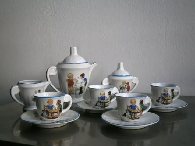 Service à thé Miniature Porcelaine Art Déco Jouet Jeu Dinette Ancien