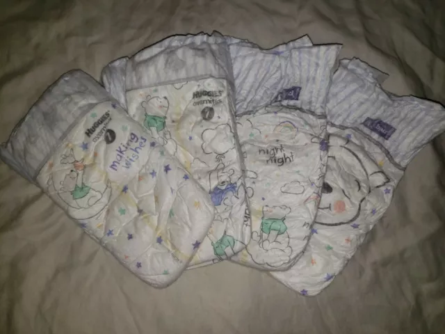 (4) Samples of Huggies Overnite Night Time Diapers Size 7 for Boys or Girls