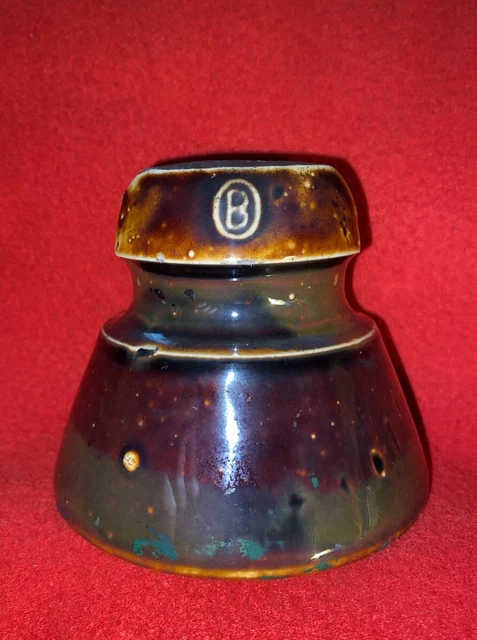 Porcelain Saddleback Insulator Vintage Ohio Brass Co Brown Glaze 9