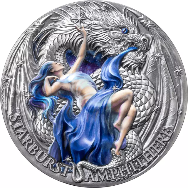 2023 Cameroon Dragonology Starburst Amphithere 2oz Silver High Relief Coin