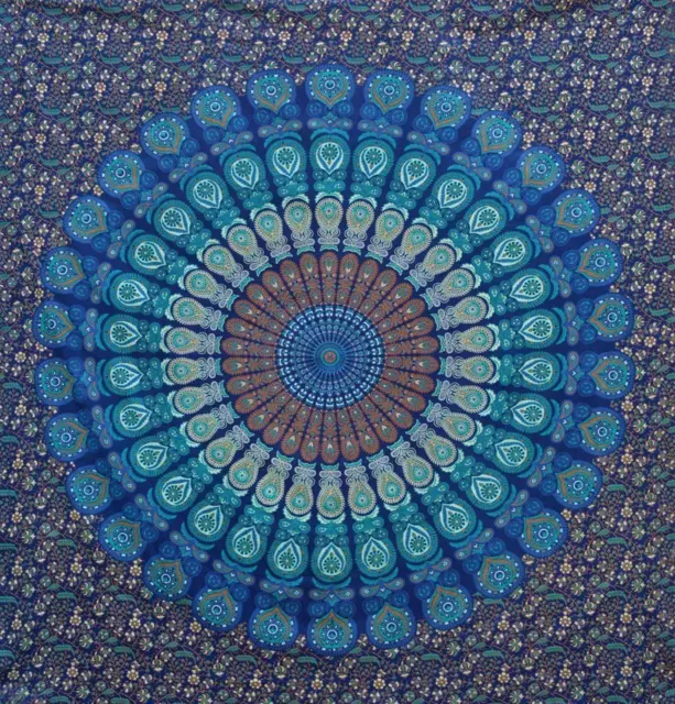 Indian Mandala Tapestry Wall Hanging Blue Cotton Decor Boho Throw Sofa Bed Sheet 3