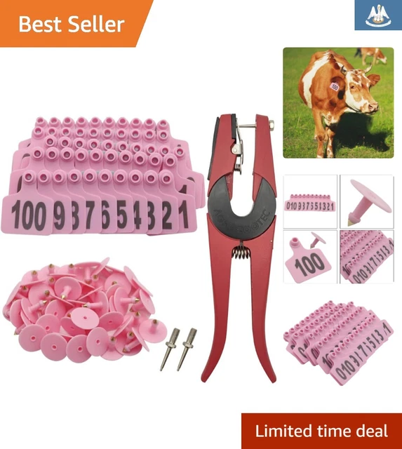 100 Durable Plastic Livestock Animal Tags - Cattle - Applicator Kit - Pliers