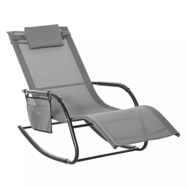 Outsunny Breathable Mesh Rocking Chair Outdoor Recliner w/ Headrest Grey