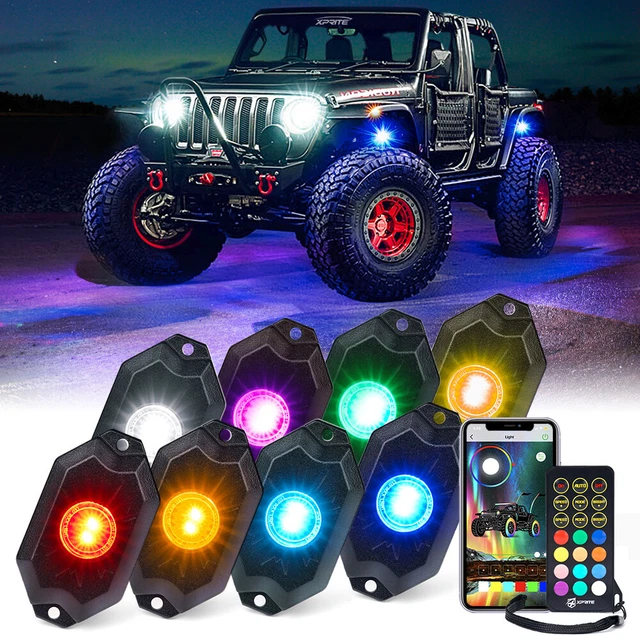 XPRITE 8 POD RGBW LED Underglow Rock Light kit Bluetooth APP Control