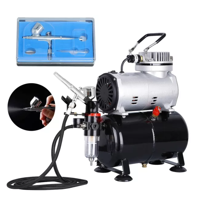 Airbrush Kit 3L Tank Compressor Dual Action Air Spray Paint Gun Art Tattoo Set