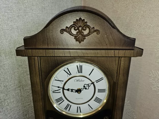 Windsor Reproduction Wood Effect Cased Pendulum Chiming Wall Clock 2