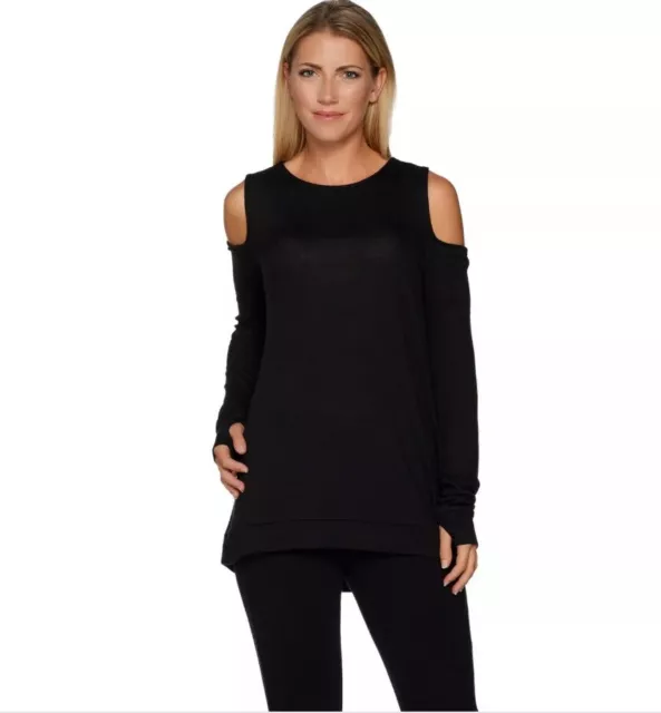 AnyBody Brushed Hacci Cold Shoulder Top Black Large A293071