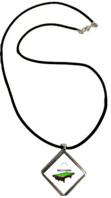 Billiards Cue Pool Sport Diamond Shaped Pendant With Black Cord And Gift Bag