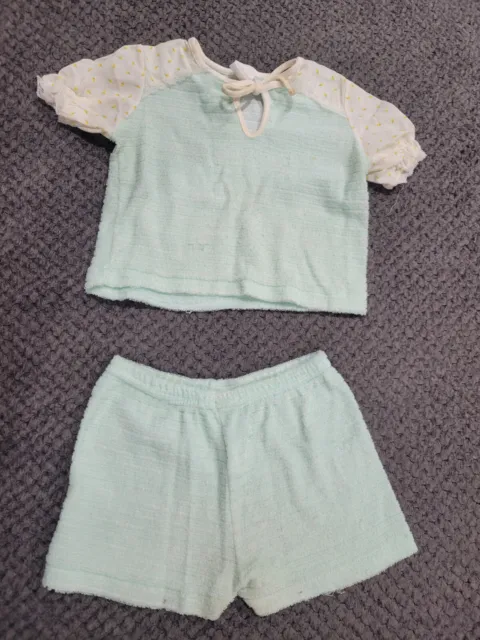 Vintage Mint Green Outfit Shirt + Shorts Size 2T Toddler Made in USA