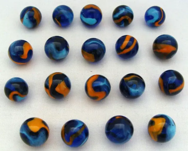 Blue & Orange Swirl Dragonfly Art Glass Marble Lot Of 19