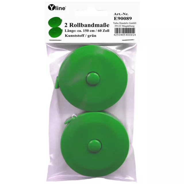 2 Rollmaßbänder, Schneidermaßband Band-Maß, Maßband grün 150 cm /60 Zoll, E90089