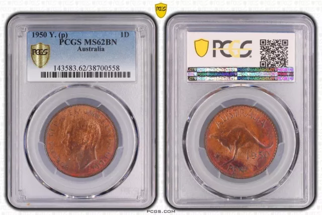Australia, 1950(p) One Penny, 1d, George VI - PCGS MS62BN Filled Die Error