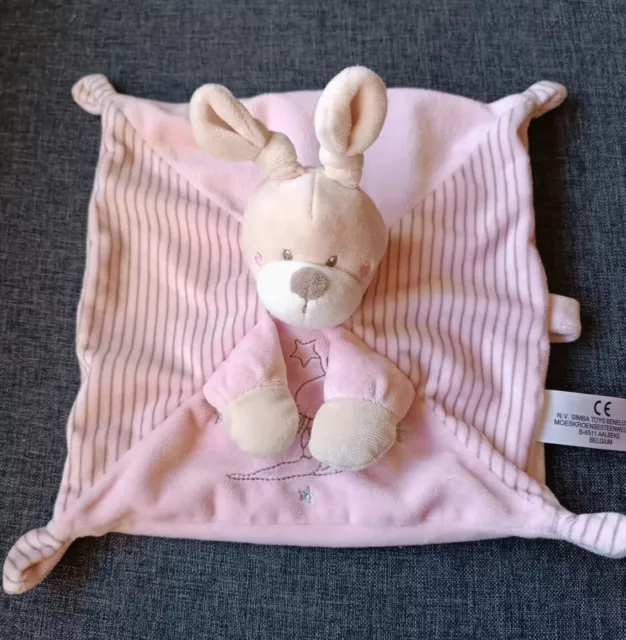 🐰🌟Doudou Plat Lapin Rose Kiabi SIMBA NICOTOY Attache Tétine