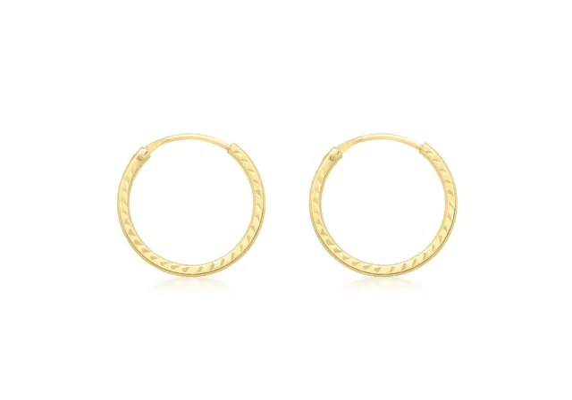 Diamond Cut 13mm Sleeper Hoop Earrings 9ct Yellow Gold