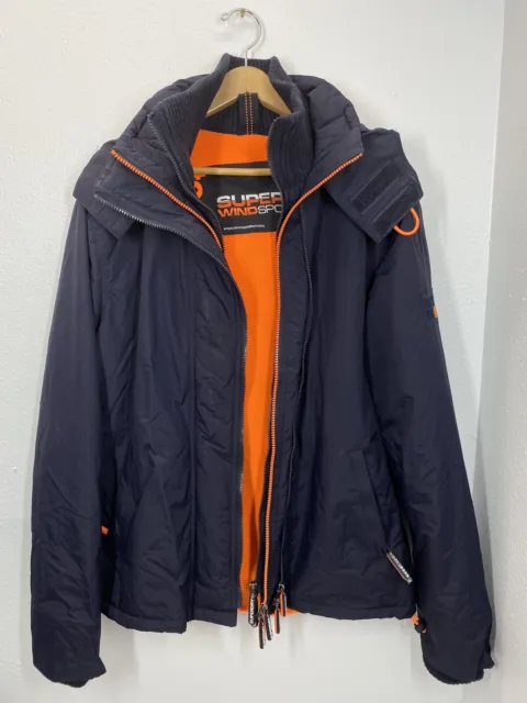 Superdry mens double-zip jacket size LARGE - Navy Blue/Orange