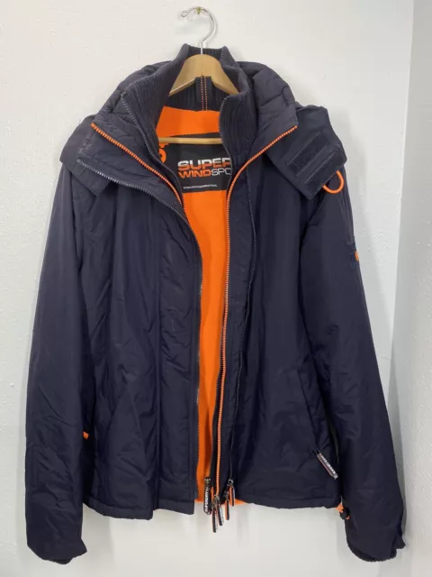 Superdry mens double-zip jacket size LARGE - Navy Blue/Orange
