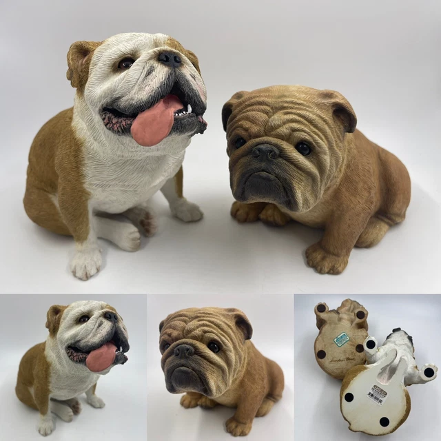Lot of 2 Sandicast Sculpture, Original Size, white & Brown Bulldogs Figurine