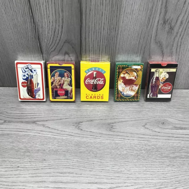 VTG Lot 5 New Sealed Coca Cola Deck Playing Cards Advertising Pop Coke Soda 90’s
