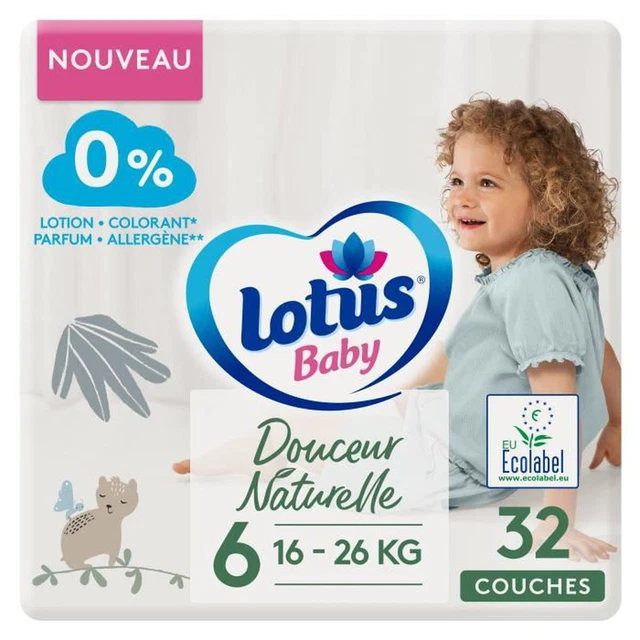 LOT DE 2 - LOTUS BABY - Couches Douceur Naturelle Taille 6 - Le paquet de 32 cou