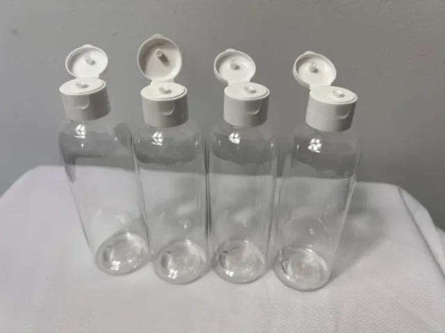 4 X 100ml Transparente Empty Mascota Plástico Alto Botellas Con Blanco Abatible 3