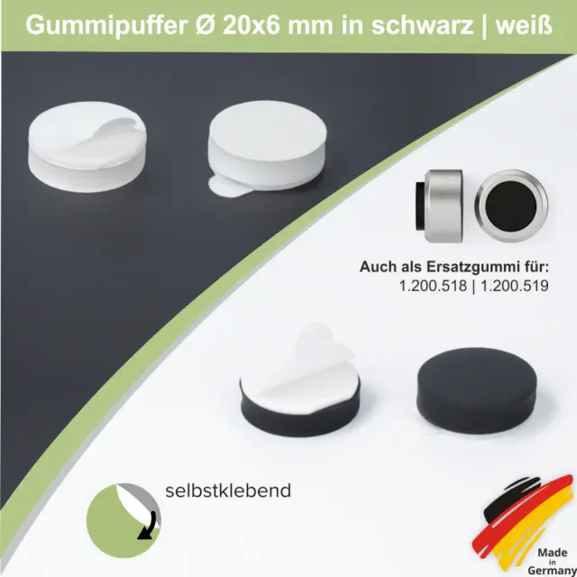 1-100 x Gummipuffer Wandpuffer selbstklebend Ø 20 mm WA 6 mm schwarz oder weiß