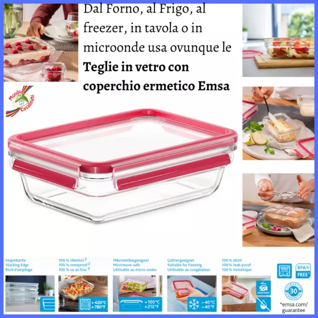 TEGLIA PIROFILA LASAGNERA in vetro per alimenti da forno con coperchio e  freezer EUR 8,80 - PicClick IT