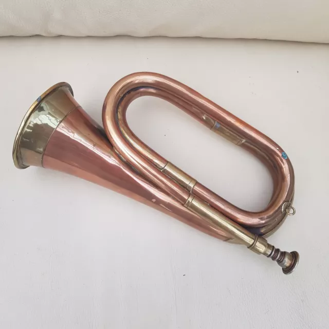 Vintage Copper And Brass Bugle Musical Instrument With Mouth Piece