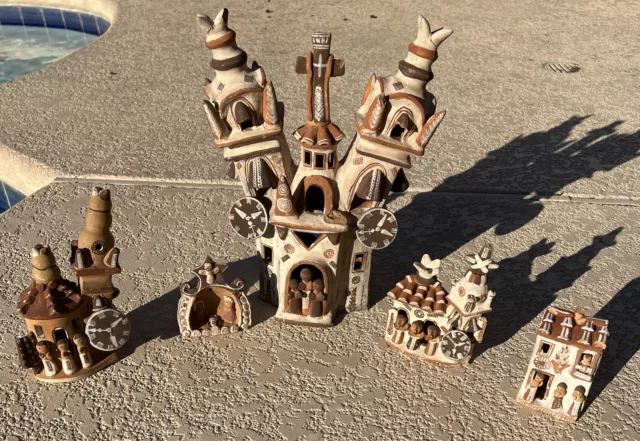 Vtg Peru Artisan Terra Cotta Clay Pottery Peruvian Folk Art Village Scene Lot 9