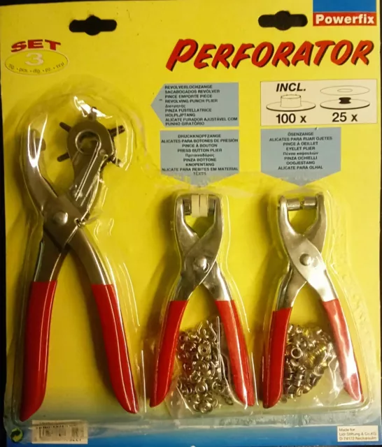 Perforator Powerfix 3-teiliges Set, Revolverlochzange, Druckknopfzange Ösenzange