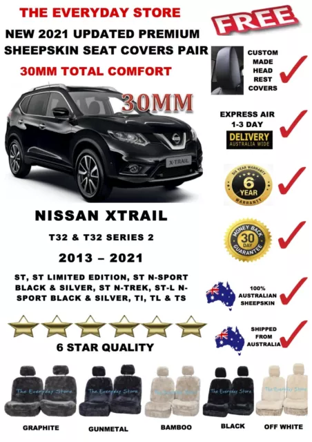 Nissan Xtrail T32/T32S2 13-24 Premium Sheepskin Seat Covers Pr Airbag Safe 30MM