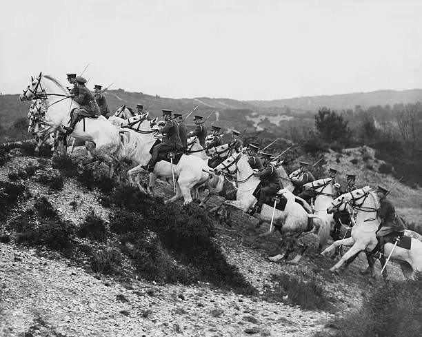 Troopers Of The Royal Scots Greys Regiment With Swords Drawn Old Photo