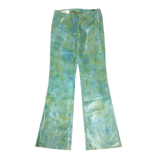 New NIGEL PRESTON Turquoise/Green Lizard-Print Suede Flare-Leg Pants SzS New NIGEL PRESTON Turquoise/Green Lizard-Print Suede Flare-Leg Pants SzS