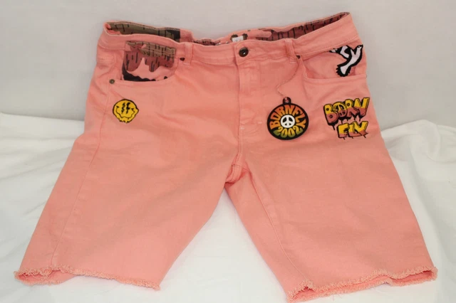 Born Fly MEN PEACE AND LOVE DENIM JEAN SHORTS APRICOT/MULTICOLOR 2106D4094