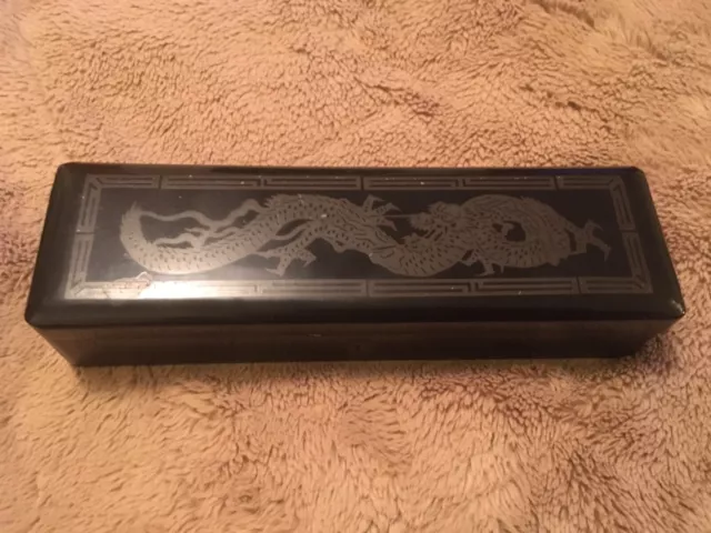 Small Vintage Chinese Dragon Black Lacquered Box