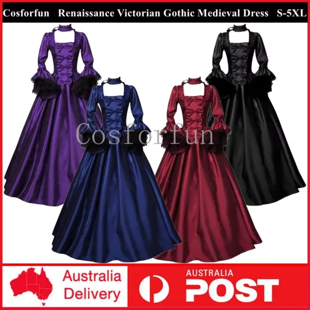 Women Renaissance Victorian Gothic Medieval Midi Dress Costume Queen Ball Gown