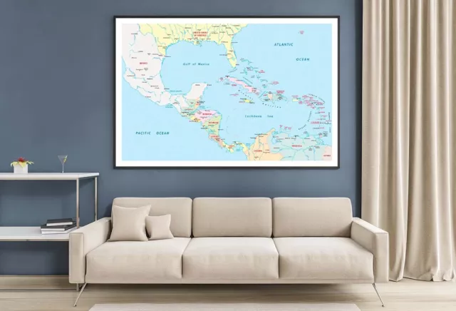 America Central, Antilles Map Print Premium Poster High Quality