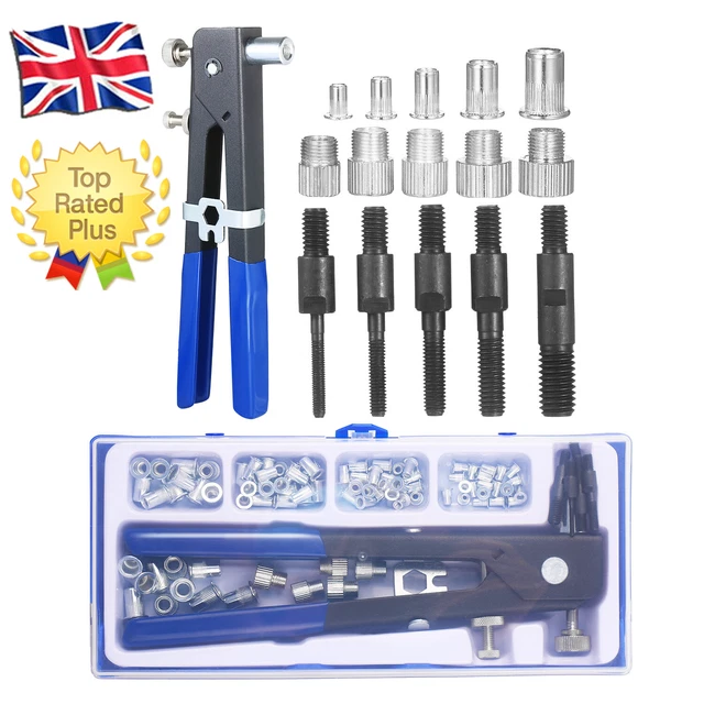 86PCS Threaded Nut Riveter Gun M3-M8 Insert Tool Riveter Rivnut Nutsert Kit D4K1