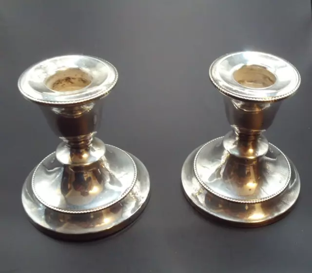 PAIR OF STERLING SILVER DWARF CANDLESTICKS Birmingham 1950 Silver candle holders