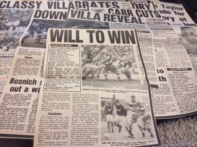 Aston Villa Football newspaper clippings from 1990s