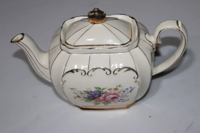 Vintage Sadler England Wildflowers Cube Gilt Teapot Rare #2097