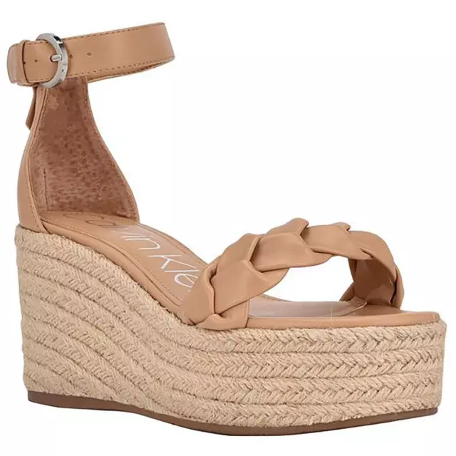 Calvin Klein Womens Thea Faux Leather Sandal Wedge Heels Shoes BHFO 3401