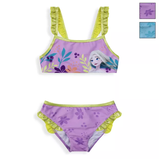 Costume da bagno bikini mare bambina Disney Frozen Elsa 2 pezzi con volant 6666