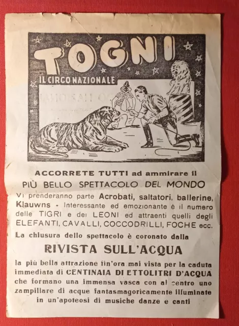FOGLIETTO PUBBLICITARIO CIRCO TOGNI ANNI 60 17,5x12cm circa