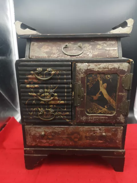 Ancien Cabinet En bois et Laque Chine ou Japon 19eme (c5)